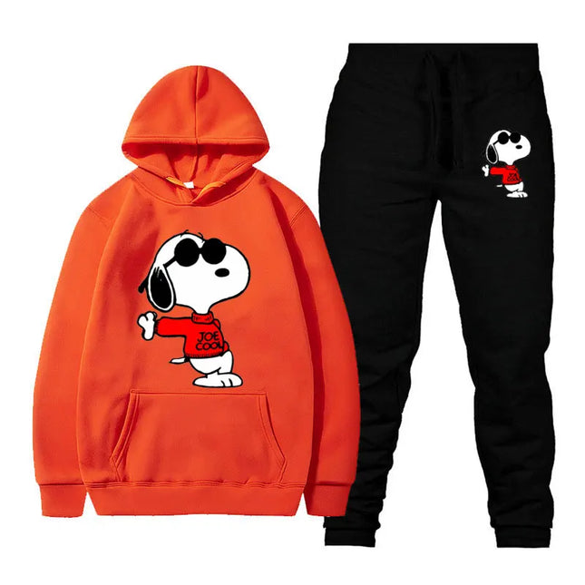 MINISOCN Snoopy Cartoon Hoodie Sweatpants Set For Men by zapcart