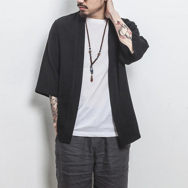 CN Zhejiang Mens Linen Patchwork Cardigan Summer Light by zapcart
