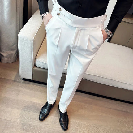 HUBEI Men Elastic Suit Pants Italian Style Slim Fit Formal by zapcart