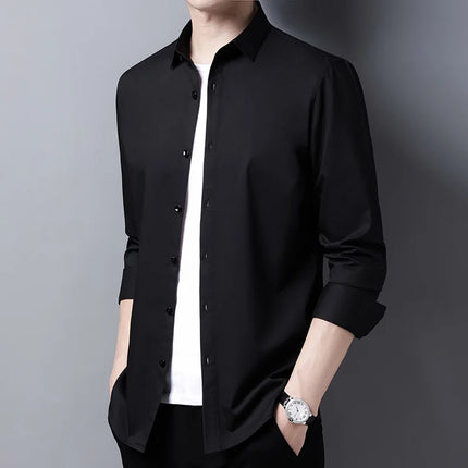CN Zhejiang Mens Smart Casual Solid Color Long Sleeve Shirt by zapcart