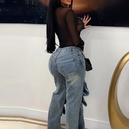 BKQU Women High Waist Detachable Button Wide Leg Jeans by zapcart