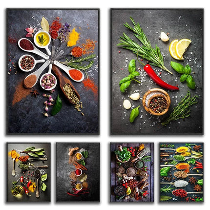 Kitchen Wall Art Herbs Spices Canvas Painting Nordic Decor by zapcart