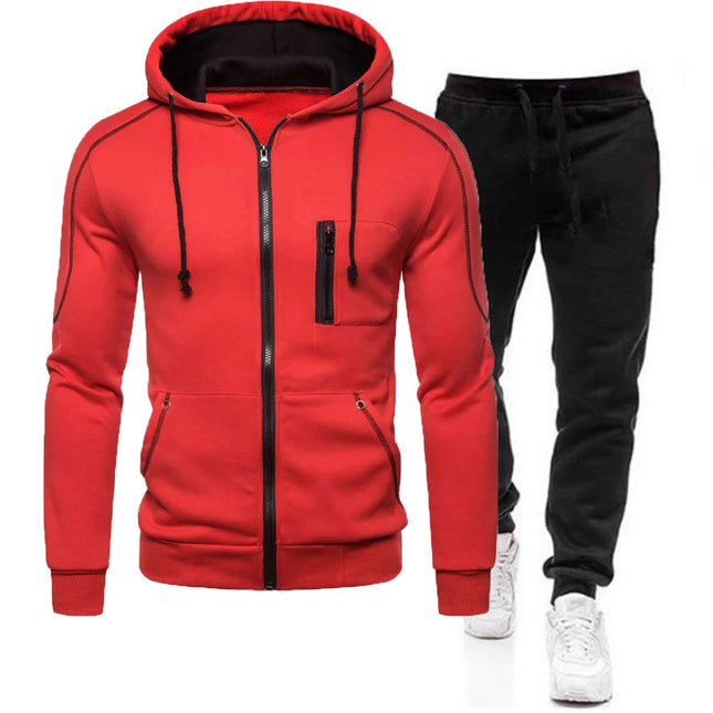 Men Fashion Print Tracksuit With Hooded Zip Sweatshirt Set by zapcart
