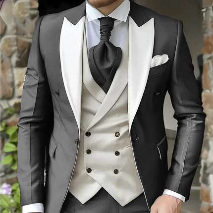CN Jiangsu Men Slim Fit Wedding Three Piece Suit Peak Lapel by zapcart