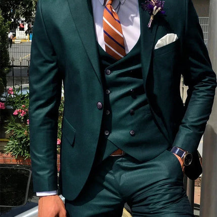 CN Jiangsu Dark Blue 3 Piece Slim Fit Suit For Men Groom by zapcart