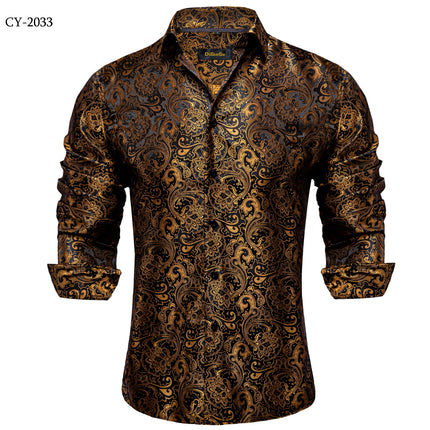 HenanChoice Mens Jacquard Paisley Shirt Long Sleeve Luxury by zapcart