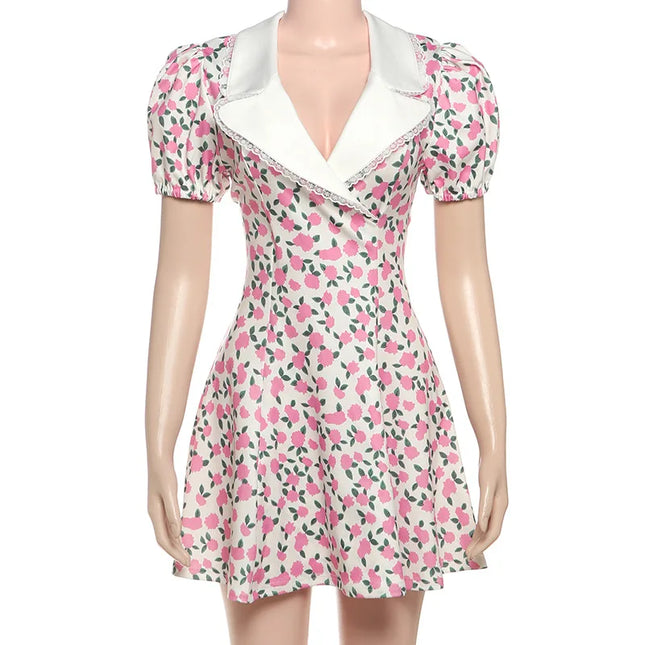 Tornova Flower Print Puff Sleeve Dress Women Elegant Mini by zapcart