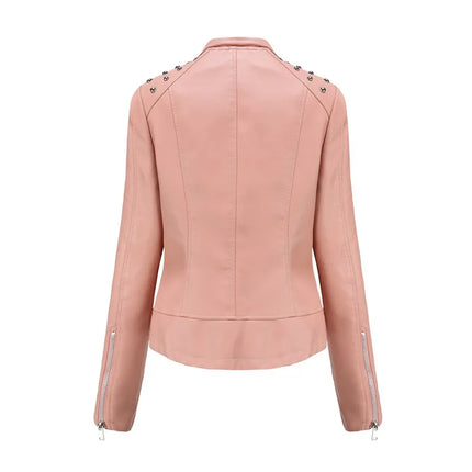 Trendy Faux PU Leather Jacket Women Slim Fit Zipper Pockets by zapcart