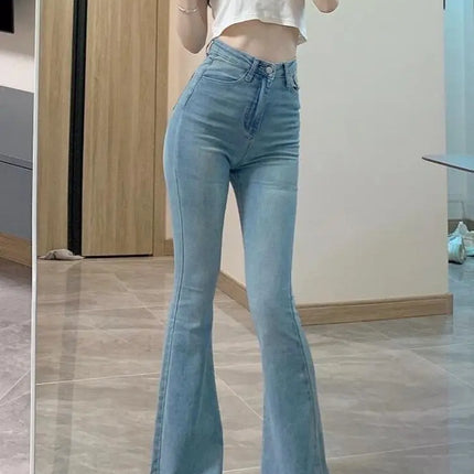 Womens High Waist Flared Jeans Slim Blue Denim Bell Bottom by zapcart