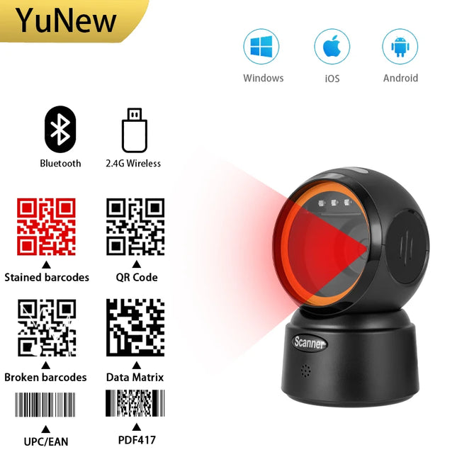 YuNew Omnidirectional 2D Barcode Scanner USB 1D 2D QR Store by zapcart