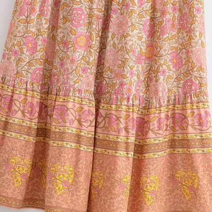 Boho Queens Pink Floral Maxi Skirt For Women Beach Vacation by zapcart