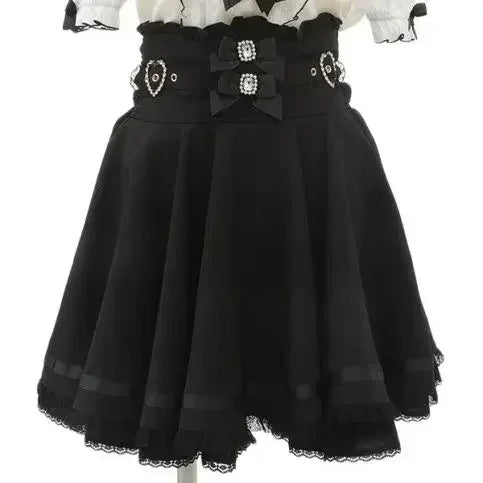 Hikigawa Japanese Women Skirt Patchwork Lace Bow A Line by zapcart