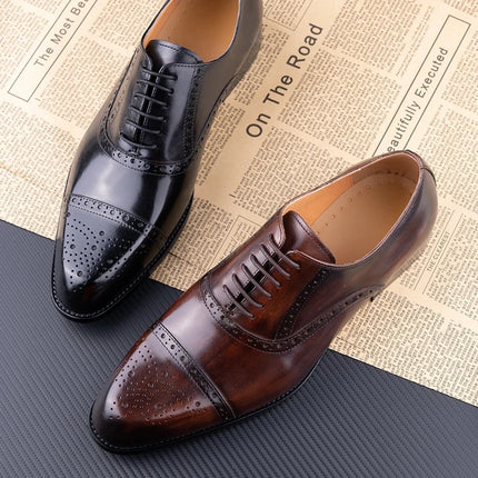 YAOLIDA Classic Brogue Shoes For Men Handmade Cowhide by zapcart