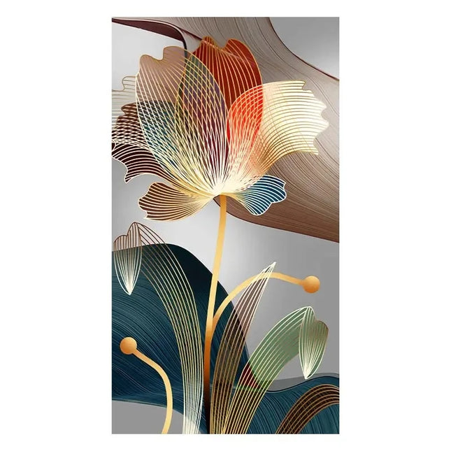 Abstract Flower Canvas Painting Golden Lines Living Room by zapcart