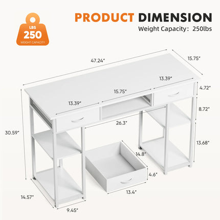 JHK 48 Inch Double Deck Shelving Office Desk Drawers by zapcart