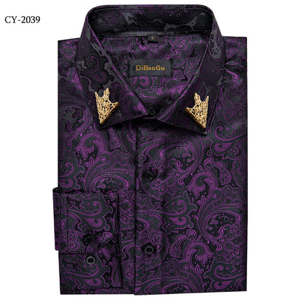 HenanChoice Mens Jacquard Paisley Shirt Long Sleeve Luxury by zapcart