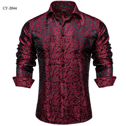 HenanChoice Mens Jacquard Paisley Shirt Long Sleeve Luxury by zapcart