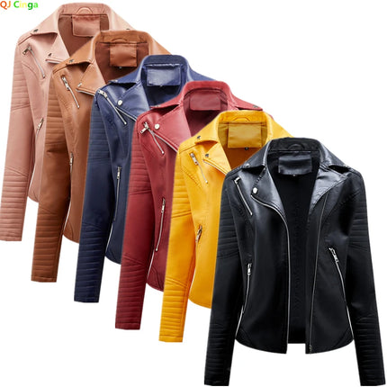 2024 Women Faux Leather Jacket PU Zipper Casual Outerwear by zapcart