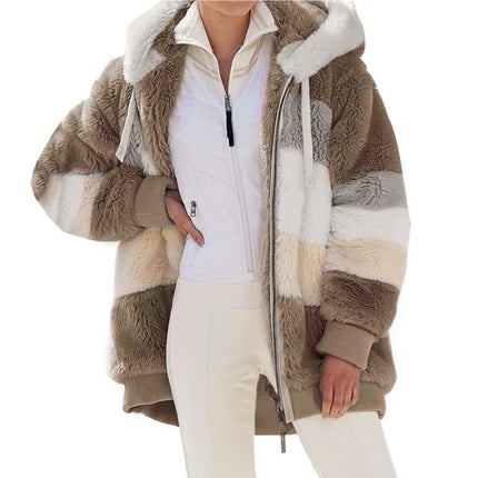 Oversized Womens Jacket Warm Plush Hooded Streetwear Coat by zapcart
