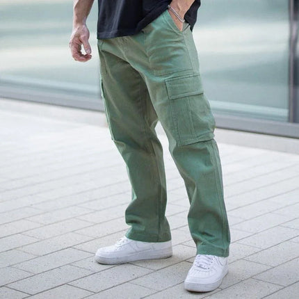 Mens Khaki Wide Leg Linen Cargo Pants Guangdong CN Summer by zapcart