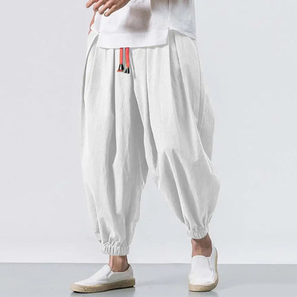 Sanwoodcn Men Drawstring Harem Pants Wide Leg Joggers by zapcart