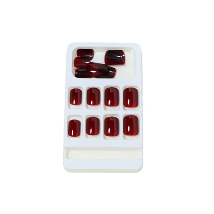 Press On Nails Wine Red Short Square Detachable For Home Use by zapcart