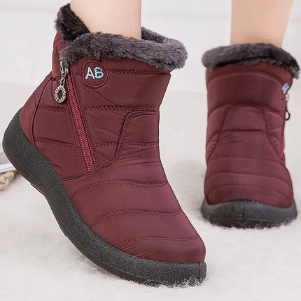 Women Waterproof Fur Lined Winter Ankle Boots Low Heel by zapcart