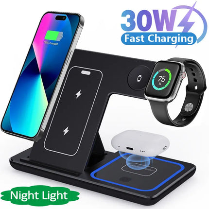 VIKEFON 30W Fast Wireless Charger Stand 3 In 1 For iPhone by zapcart
