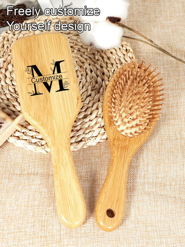 Personalised Bamboo Hairbrush AirCushion Detangling Unisex by zapcart