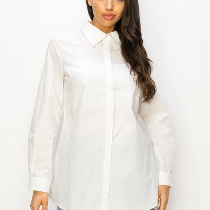 Baicpo White Long Sleeve Cotton Button Down Shirt Women by zapcart