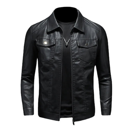 Motorcycle Leather Jacket Men Slim Fit With Pocket Korean by zapcart