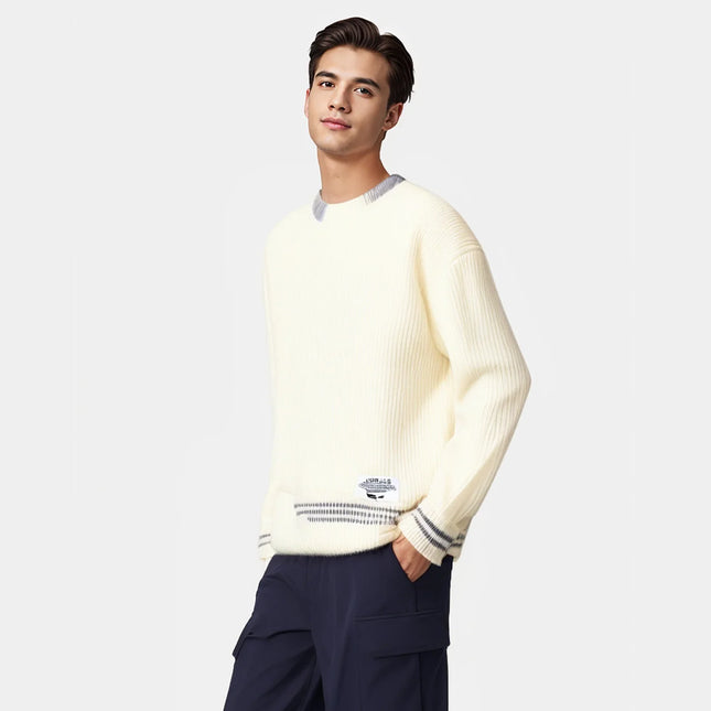 Wetailor Mens Retro Color Twist Knit Sweater Loose Fit by zapcart