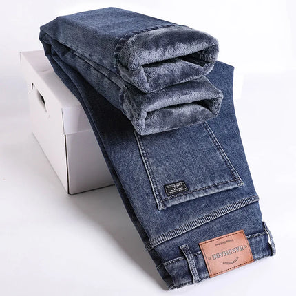NeverfunctionCN Warm Winter Jeans Men Slim Straight Denim by zapcart