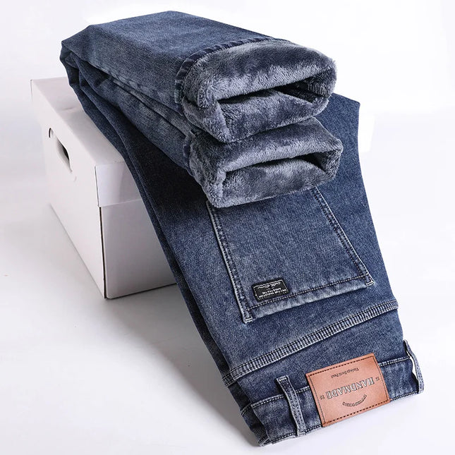 NeverfunctionCN Warm Winter Jeans Men Slim Straight Denim by zapcart