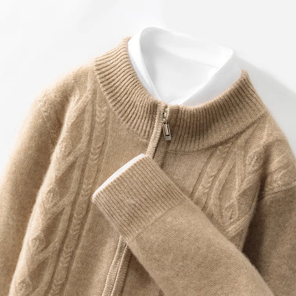 Ruinaxiacn Men Merino Wool Cardigan Mock Collar Zipper Warm by zapcart