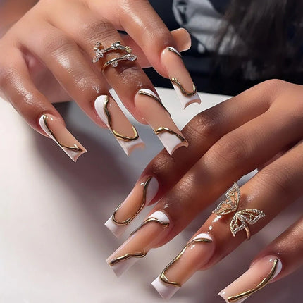 Extra Long Press On Nails Glue Included Bear Bow For Women by zapcart
