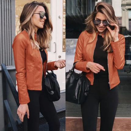 Plus Size Womens PU Leather Jacket Slim Fit Streetwear by zapcart