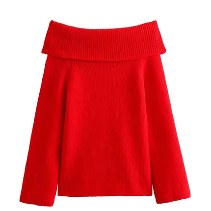 TRAFZA Women Off Shoulder Knit Sweater Long Sleeve Chic Top by zapcart