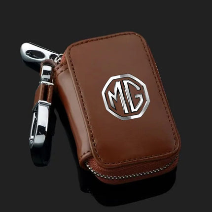 MG Car Key Case Leather Wallet Zippered Protective Cover for MG Owners