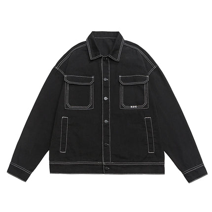 Brother Wang Baggy Denim Jacket Men Large Pocket Oversized by zapcart