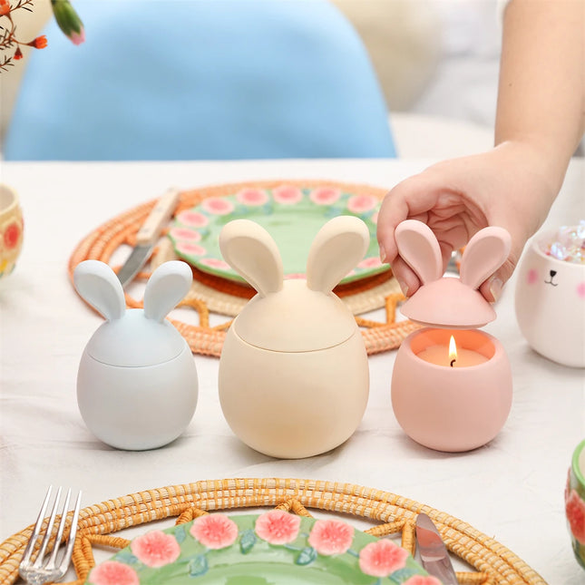 Boowan Nicole Hoppy Bunny Eared Easter Egg Candle Jar Silicone Mold for Gypsum Handmade Jesmonite Easter Candle Vessel Making by zapcart