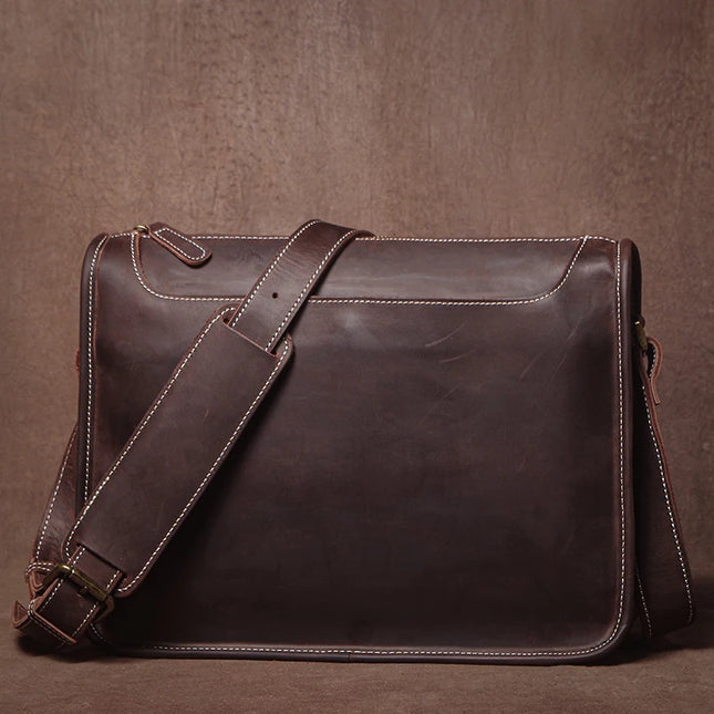 GURO Vintage Leather Messenger Bag For Men Genuine Cowhide by zapcart