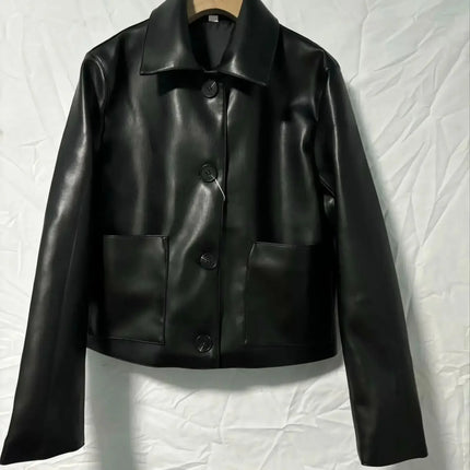 Trafshe Womens PU Leather Jacket Loose Fit Autumn Moto Style by zapcart