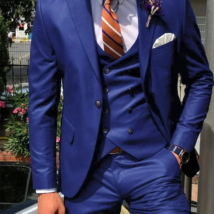 CN Jiangsu Dark Blue 3 Piece Slim Fit Suit For Men Groom by zapcart