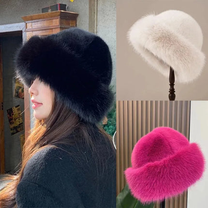 Zapcart Fluffy Fur Bucket Hat For Women Warm Winter Cap
