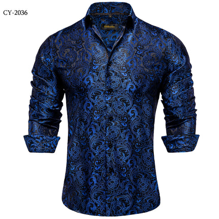 HenanChoice Mens Jacquard Paisley Shirt Long Sleeve Luxury by zapcart