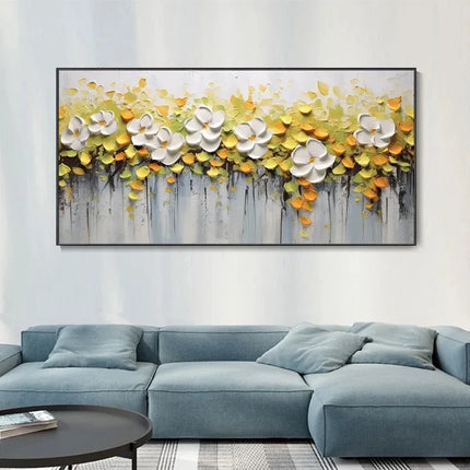 Abstract Golden White Flowers Painting Fujian Living Room by zapcart
