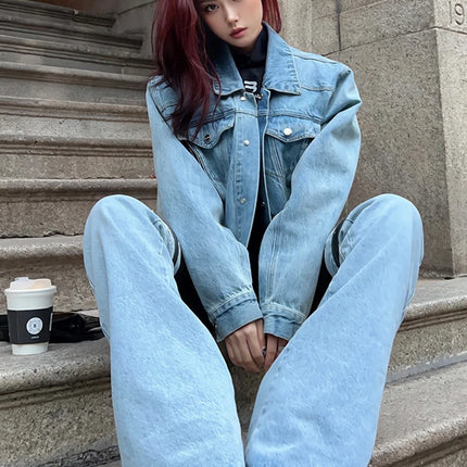 BKQU Patchwork Jeans Women High Waist Wide Leg Streetwear by zapcart