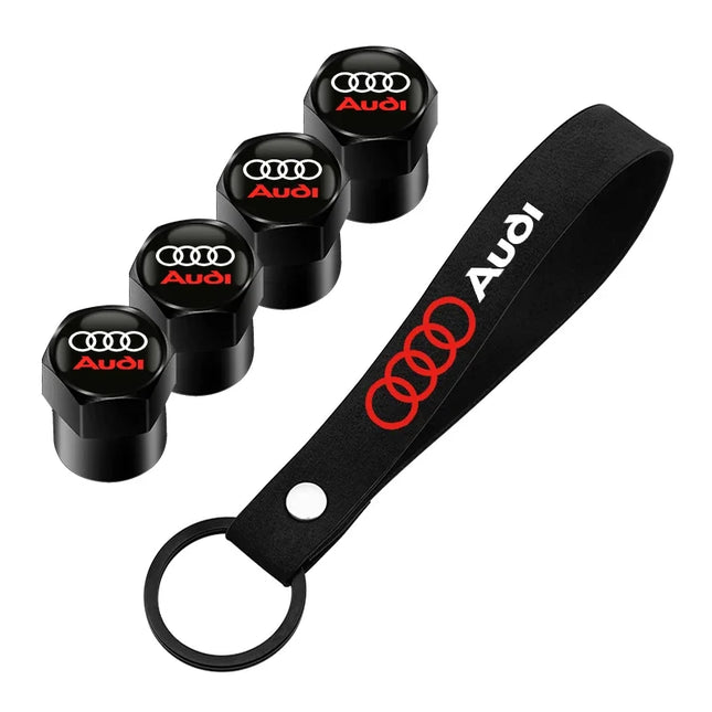 Audi Valve Caps With Suede Leather Key Chain For Audi