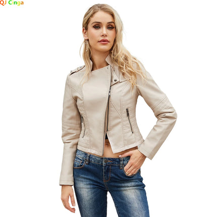 Slim Women Leather Jacket Rivet Detail Sleek Citywear by zapcart